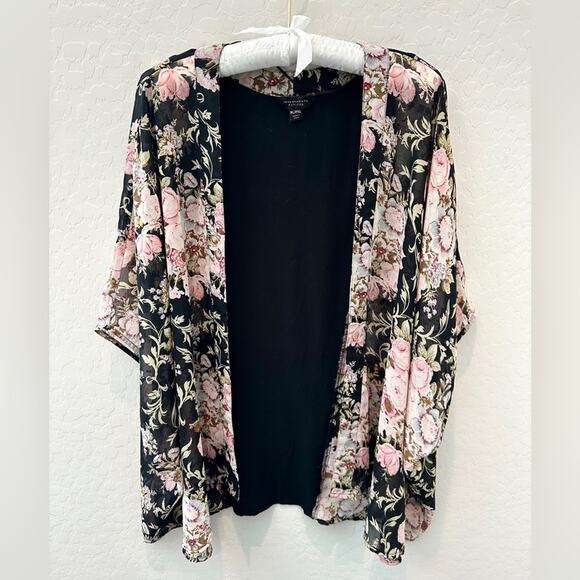 INVESTMENTS | Petites Black Pink Floral Kimono Cardigan | Large / XL - Picture 1 of 7